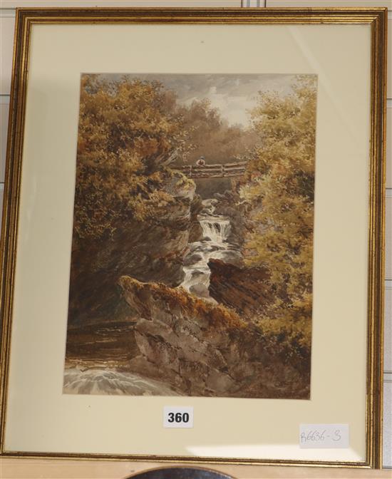 David Law (1831-1901), watercolour, Scottish waterfall scene, signed, 36 x 26cm